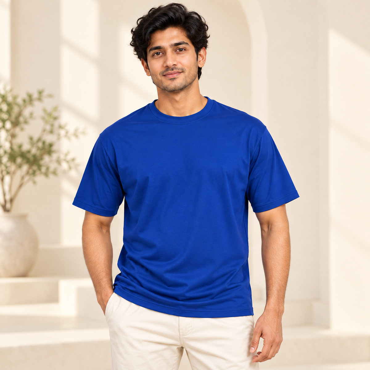 Plain Round Neck T-Shirt - Royal Blue - modern model, without supplier labels or tags