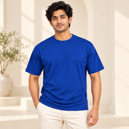 Plain Round Neck T-Shirt - Royal Blue - modern model, without supplier labels or tags