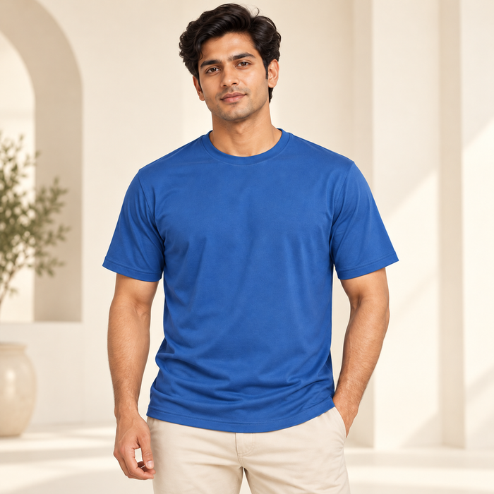 Plain Round Neck T-Shirt - Denim Blue
