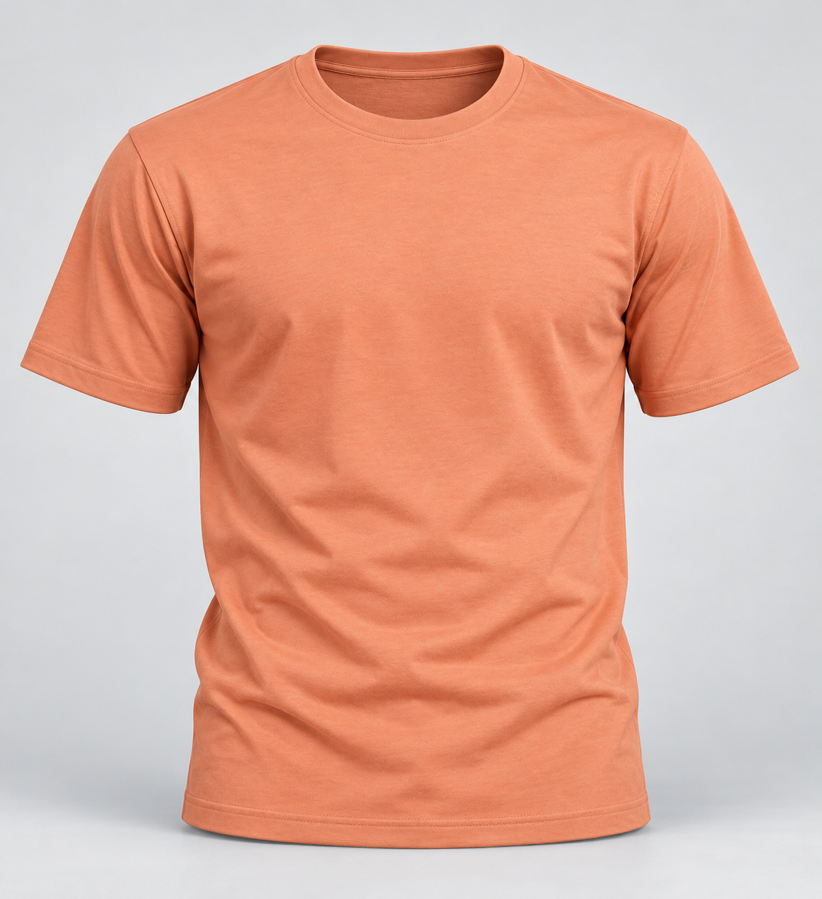 Plain Round Neck T-Shirt - Peach - 3D product front, without supplier labels or tags