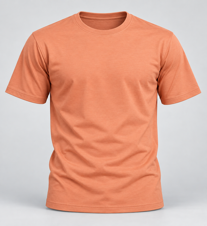 Plain Round Neck T-Shirt - Peach - 3D product front, without supplier labels or tags