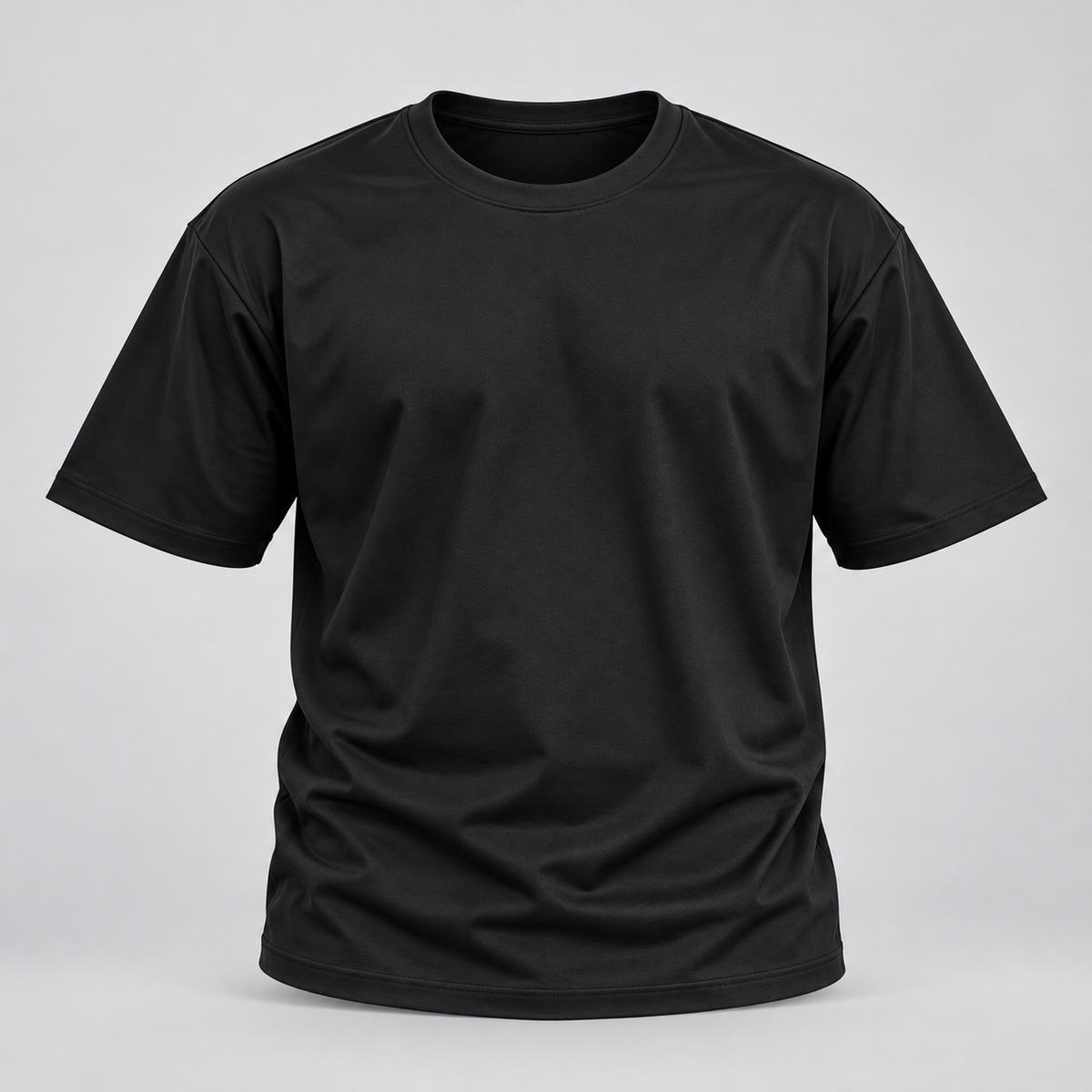 Plain Round Neck T-Shirt - Black - 3D product front, without supplier labels or tags