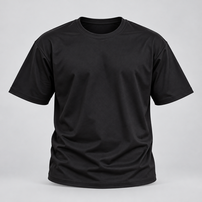 Plain Round Neck T-Shirt - Black - 3D product front, without supplier labels or tags