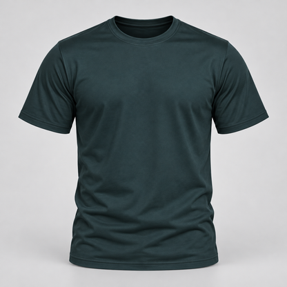Plain Round Neck T-Shirt - Dark Green - 3D product front, without supplier labels or tags