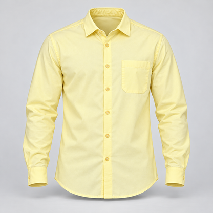 Plain Full Sleeve Pocket Shirt - Pale Lemon - 3D product front, without supplier labels or tags