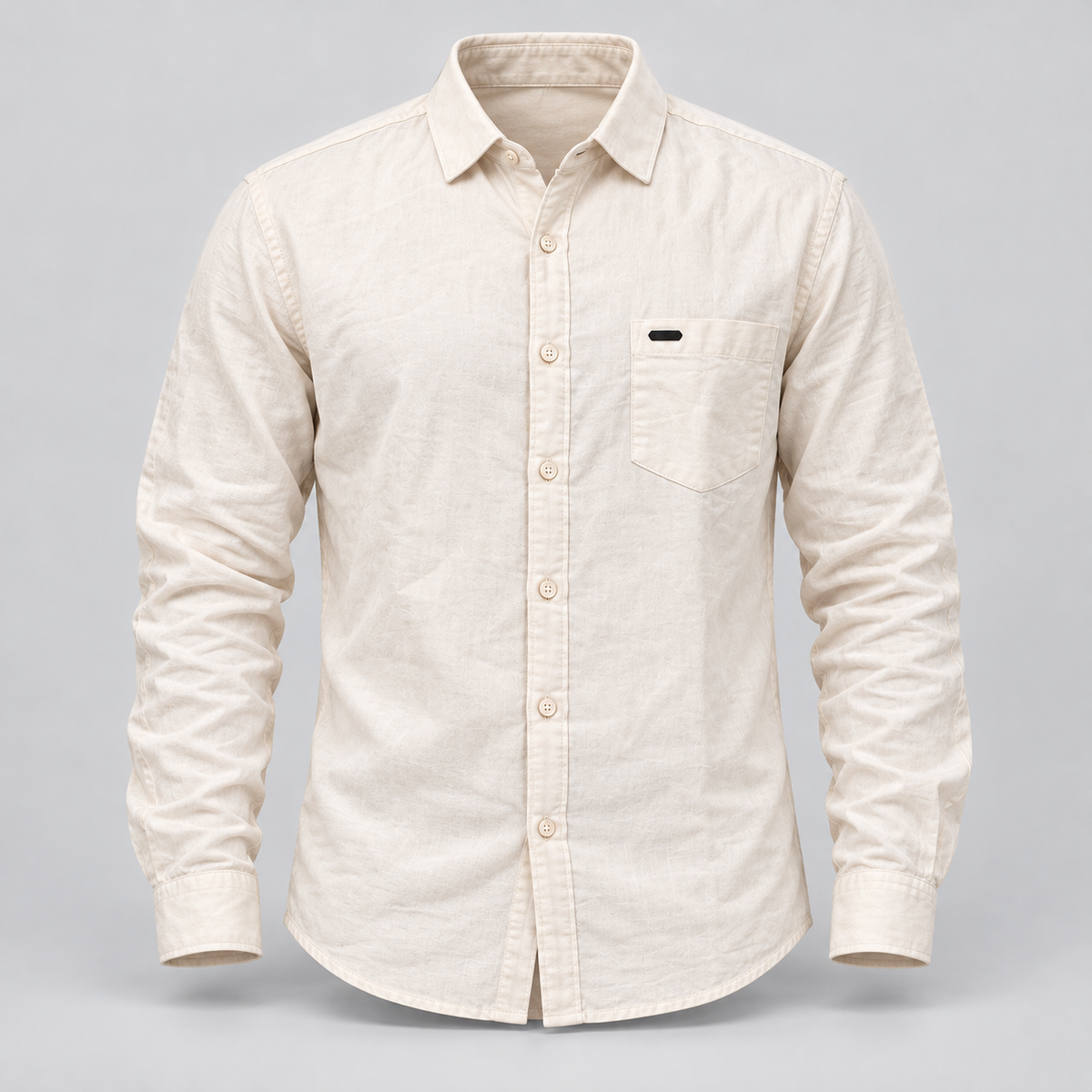 Plain Full Sleeve Pocket Shirt - Cream - 3D product front, without supplier labels or tags