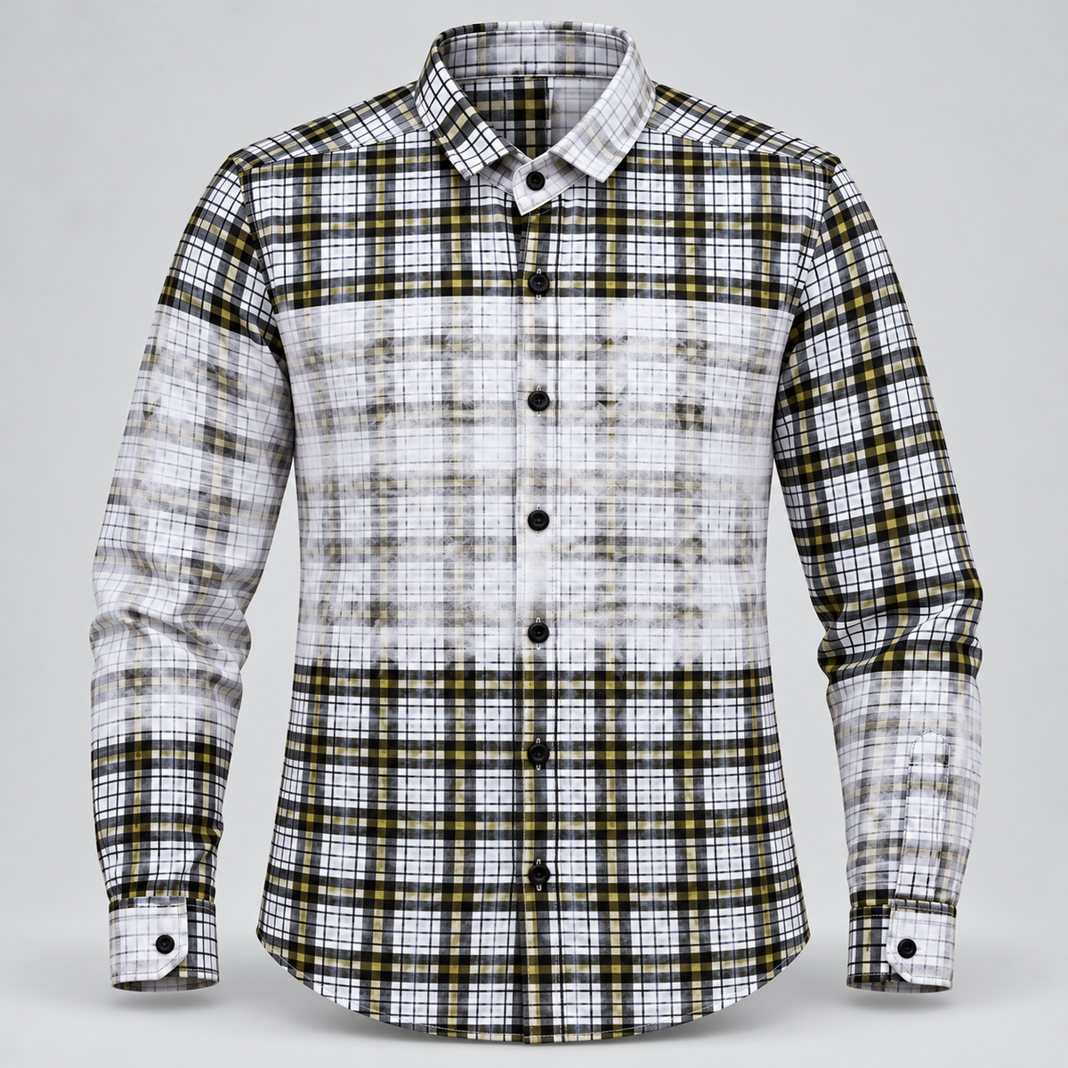 Panel Check Full Sleeve Shirt - White Olive Black - 3D product front, without supplier labels or tags