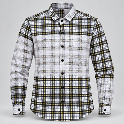 Panel Check Full Sleeve Shirt - White Olive Black - 3D product front, without supplier labels or tags