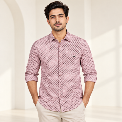 Micro Print Full Sleeve Shirt - Dusty Pink - modern model, folded sleeves, without supplier labels or tags