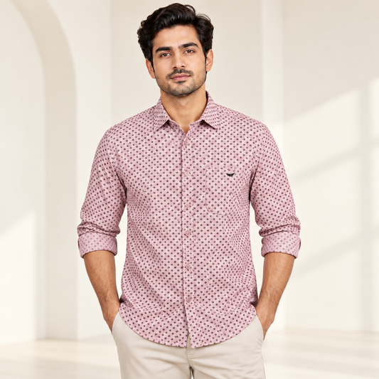 Micro Print Full Sleeve Shirt - Dusty Pink - modern model, folded sleeves, without supplier labels or tags