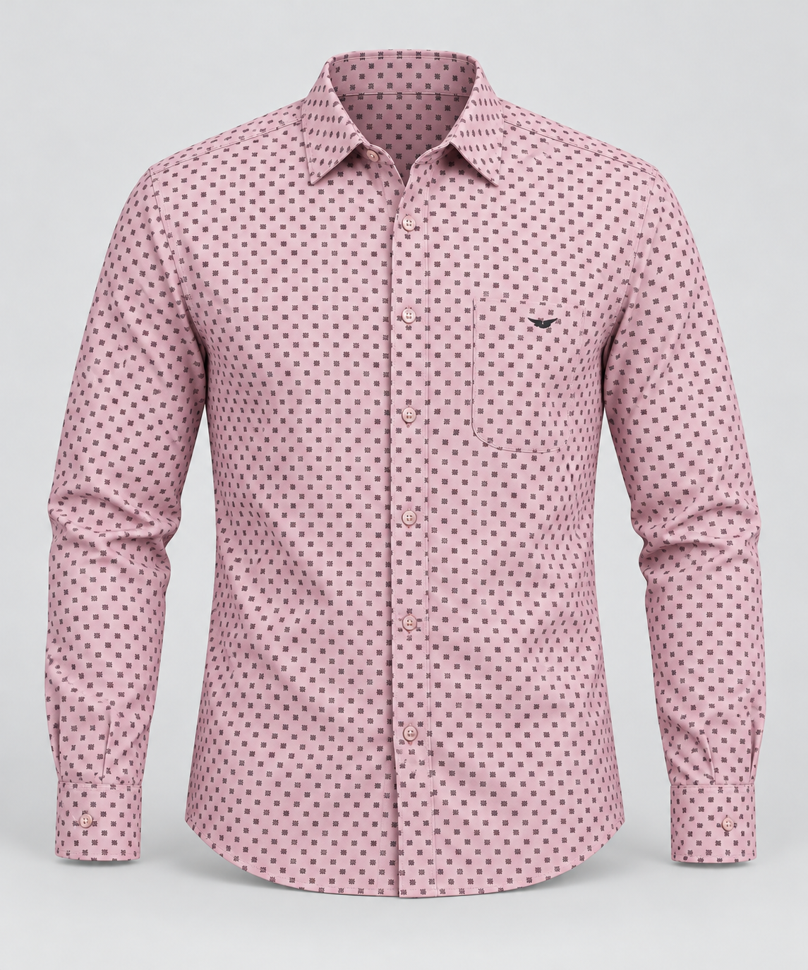 Micro Print Full Sleeve Shirt - Dusty Pink - 3D product front, without supplier labels or tags