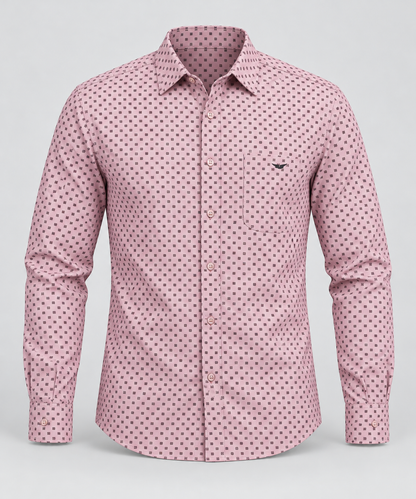 Micro Print Full Sleeve Shirt - Dusty Pink - 3D product front, without supplier labels or tags