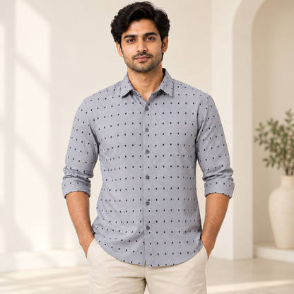 Small Motif Full Sleeve Shirt - Light Grey - modern model, folded sleeves, without supplier labels or tags