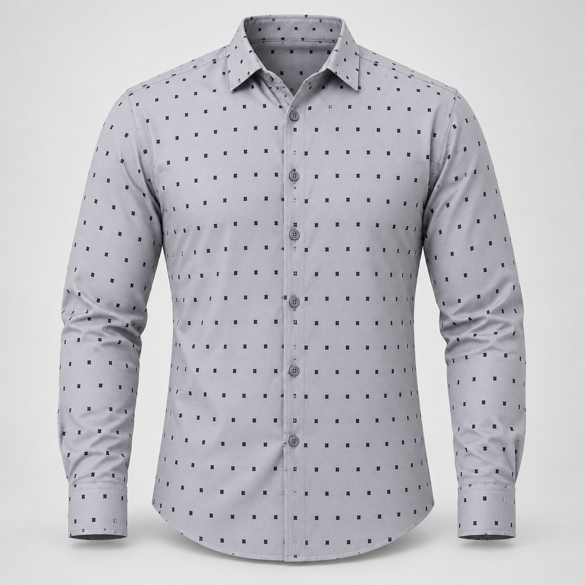 Small Motif Full Sleeve Shirt - Light Grey - 3D product front, without supplier labels or tags