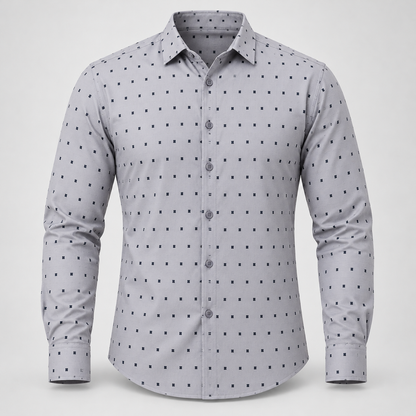 Small Motif Full Sleeve Shirt - Light Grey - 3D product front, without supplier labels or tags