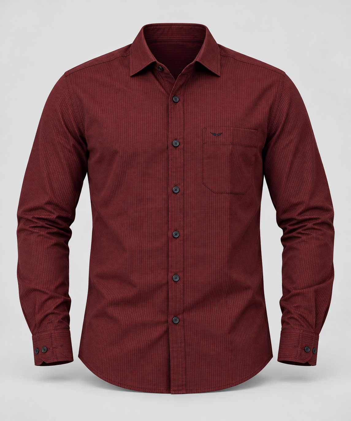 Micro Check Full Sleeve Pocket Shirt - Maroon - 3D product front, without supplier labels or tags