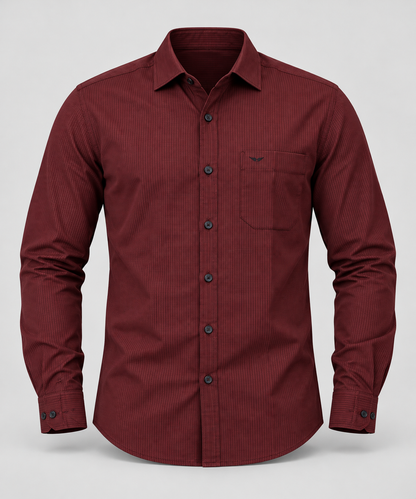 Micro Check Full Sleeve Pocket Shirt - Maroon - 3D product front, without supplier labels or tags