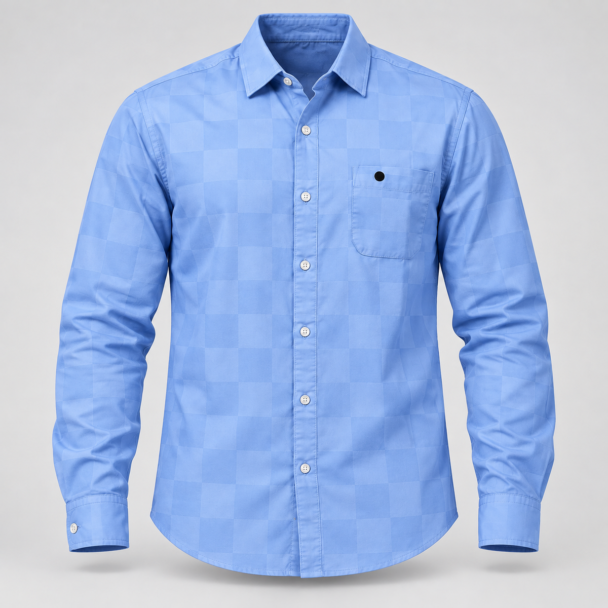 Tonal Check Full Sleeve Pocket Shirt - Light Blue - 3D product front, without supplier labels or tags