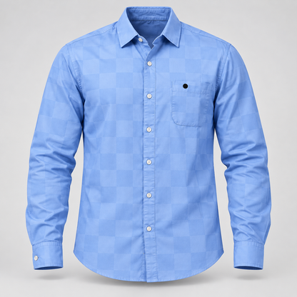 Tonal Check Full Sleeve Pocket Shirt - Light Blue - 3D product front, without supplier labels or tags