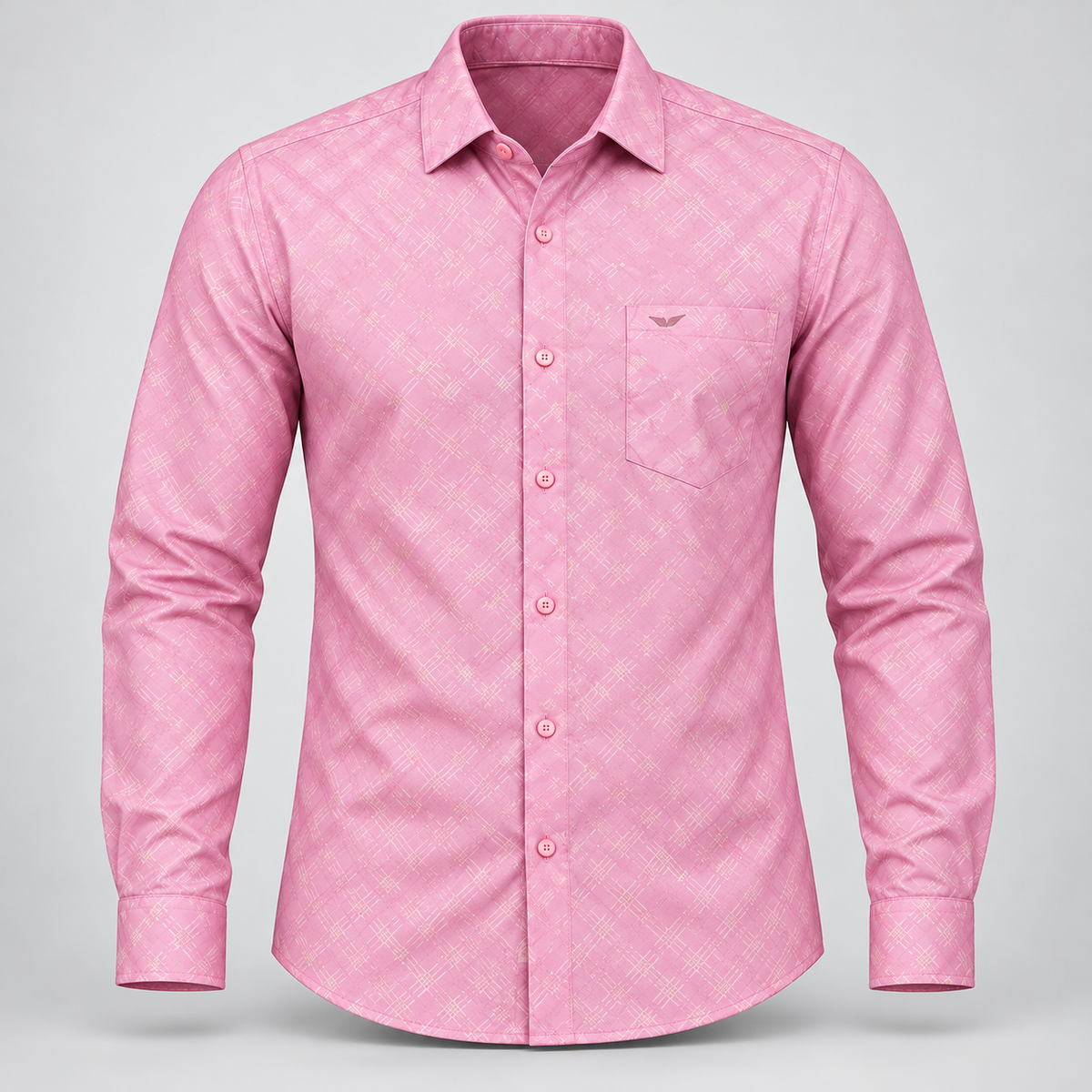 Crosshatch Print Full Sleeve Pocket Shirt - Pink - 3D product front, without supplier labels or tags