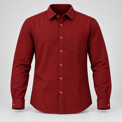 Textured Full Sleeve Pocket Shirt - Maroon - 3D product front, without supplier labels or tags