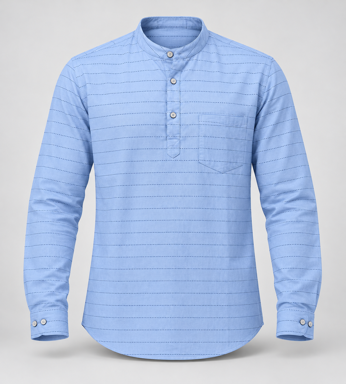 Dotted Stripe Half Placket Full Sleeve Shirt - Light Blue - 3D product front, without supplier labels or tags