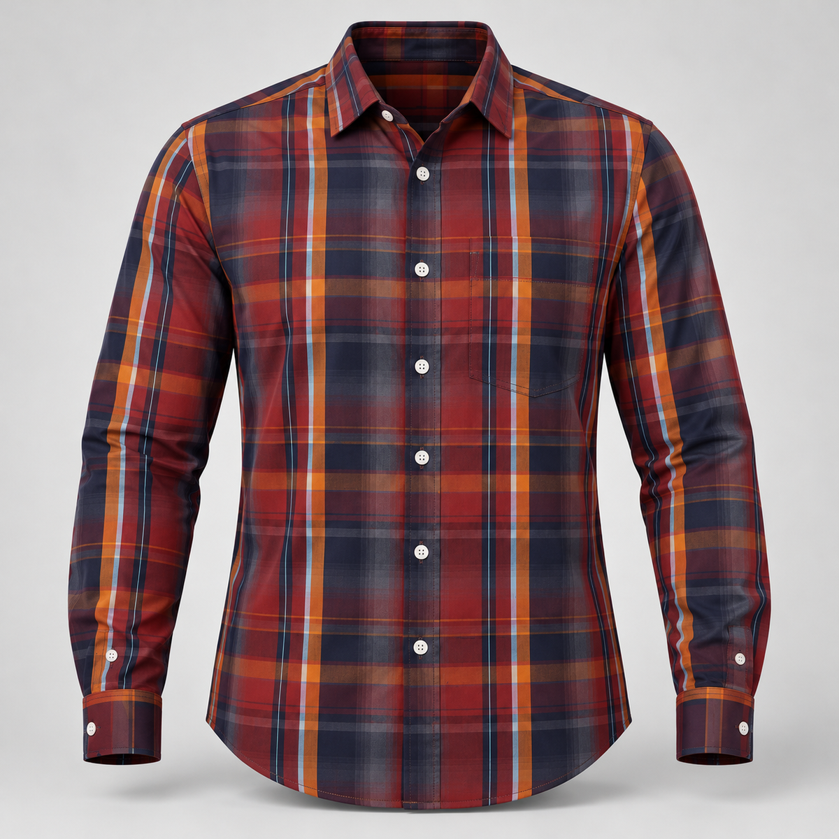 Vertical Check Full Sleeve Pocket Shirt - Maroon Navy - 3D product front, without supplier labels or tags