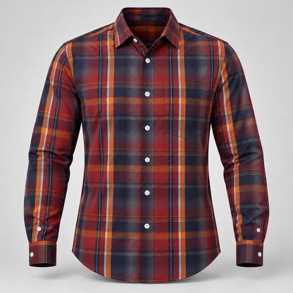 Vertical Check Full Sleeve Pocket Shirt - Maroon Navy - 3D product front, without supplier labels or tags