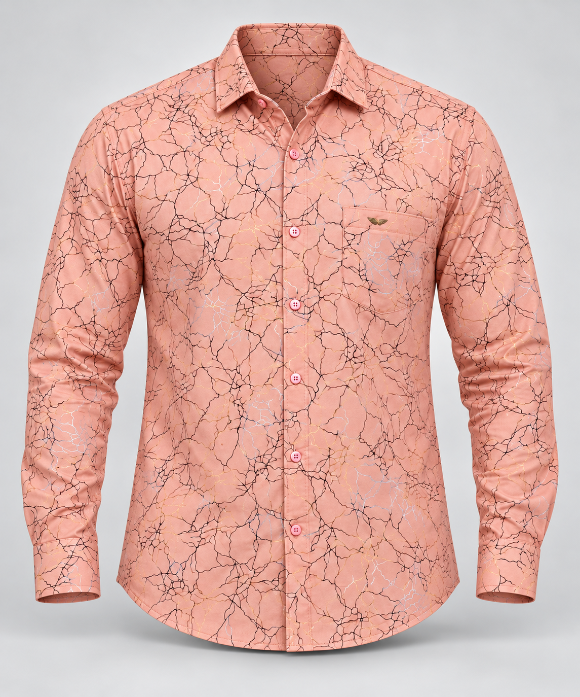 Crackle Print Full Sleeve Pocket Shirt - Peach Pink - 3D product front, without supplier labels or tags
