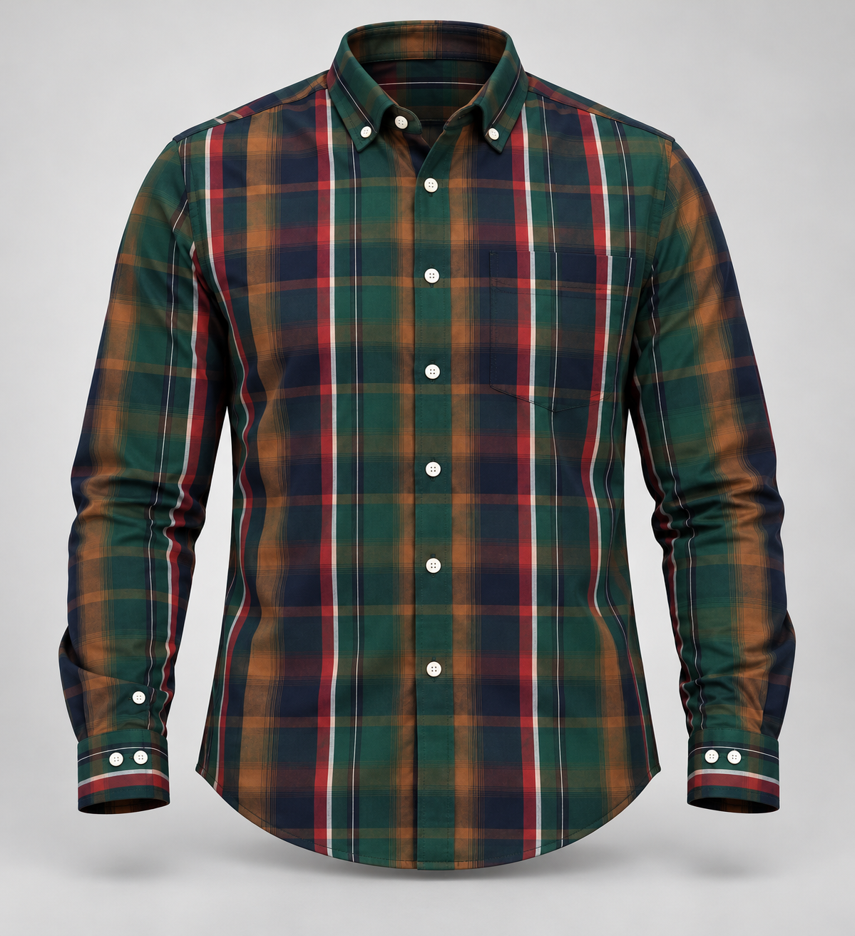 Vertical Check Full Sleeve Pocket Shirt - Green Multicolour - 3D product front, without supplier labels or tags