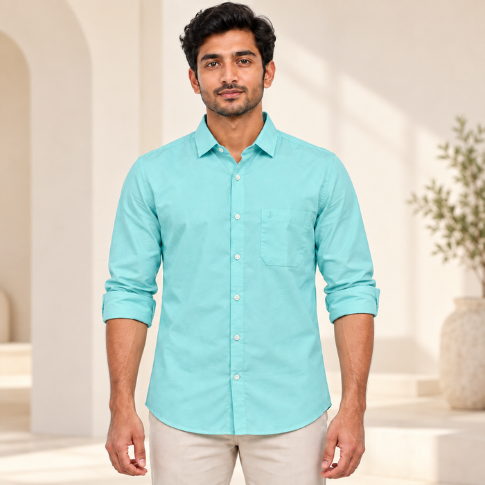 Plain Full Sleeve Pocket Shirt - Mint Blue