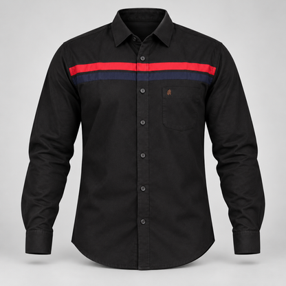 Chest Stripe Full Sleeve Pocket Shirt - Black Red - 3D product front, without supplier labels or tags