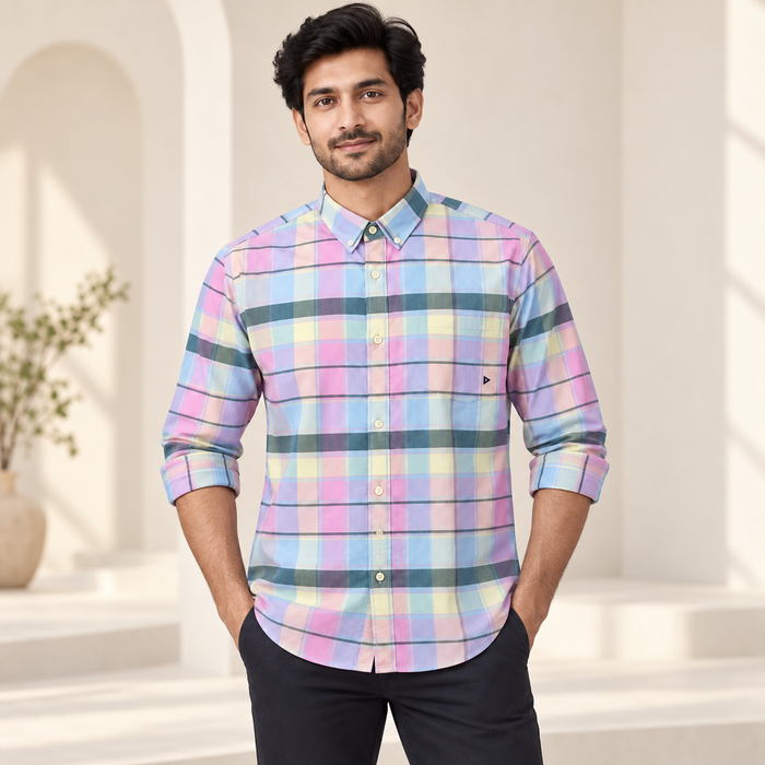 Pastel Check Full Sleeve Pocket Shirt - Multicolour