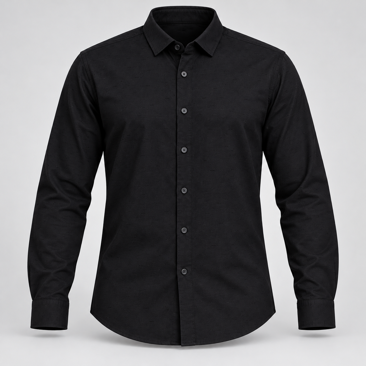 Tonal Textured Full Sleeve Shirt - Black - 3D product front, without supplier labels or tags