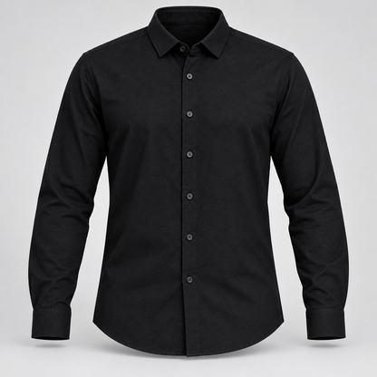 Tonal Textured Full Sleeve Shirt - Black - 3D product front, without supplier labels or tags