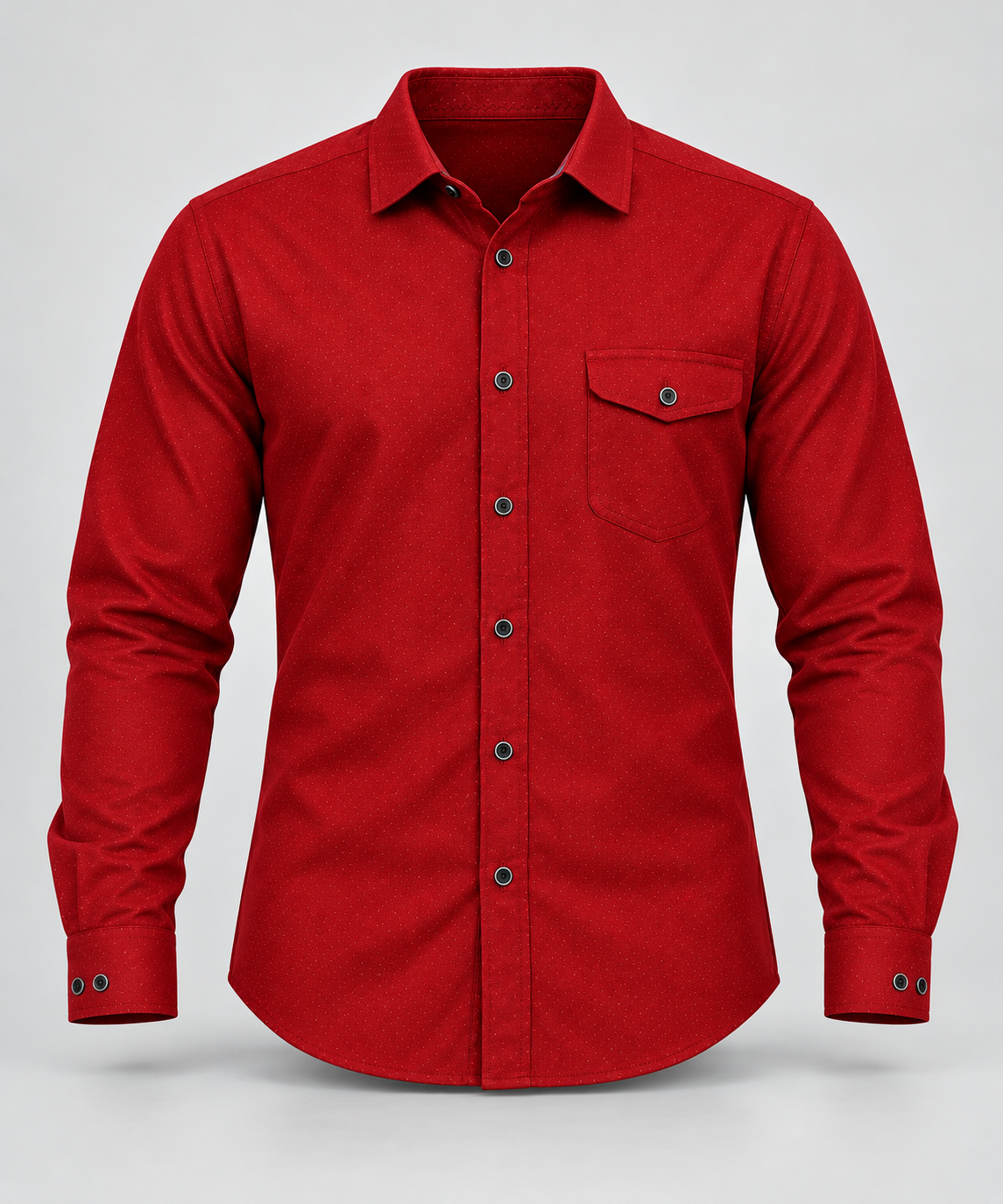 Textured Full Sleeve Flap Pocket Shirt - Deep Red - 3D product front, without supplier labels or tags