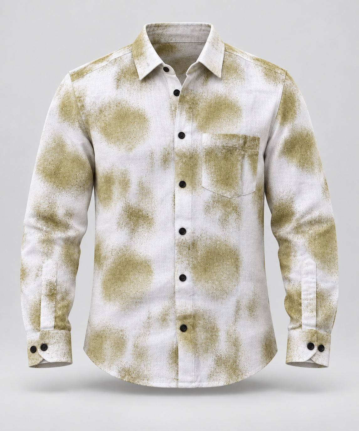 Olive Abstract Print Full Sleeve Pocket Shirt - White - 3D product front, without supplier labels or tags