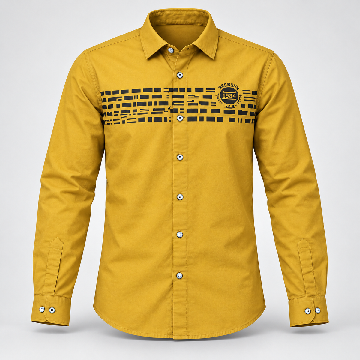 Geometric Chest Print Full Sleeve Shirt - Mustard - 3D product front, without supplier labels or tags