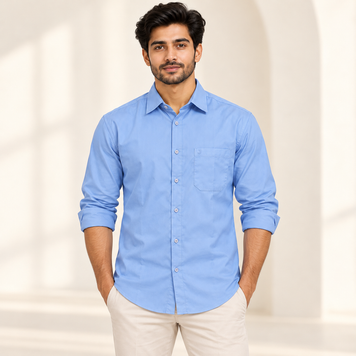 Plain Full Sleeve Pocket Shirt - Light Blue