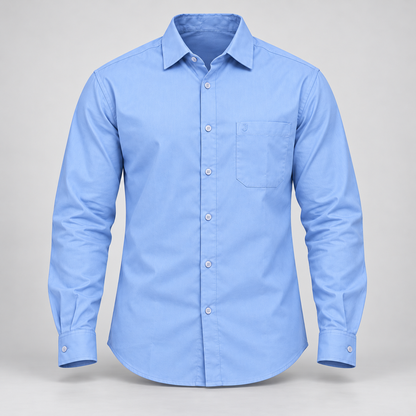 Plain Full Sleeve Pocket Shirt - Light Blue - 3D product front, without supplier labels or tags