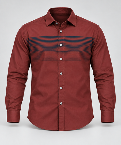 Chest Stripe Full Sleeve Shirt - Maroon - 3D product front, without supplier labels or tags