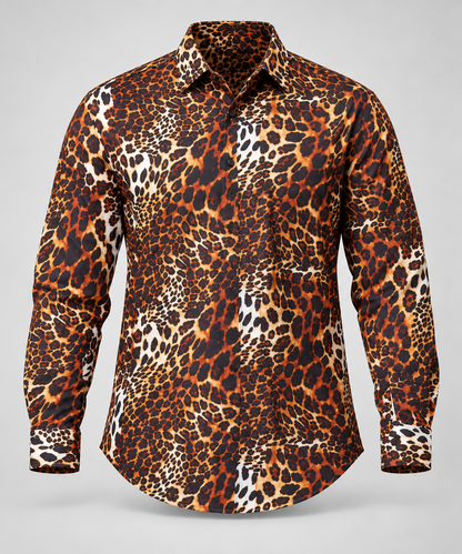 Leopard Print Full Sleeve Shirt - Orange Cream Black - 3D product front, without supplier labels or tags