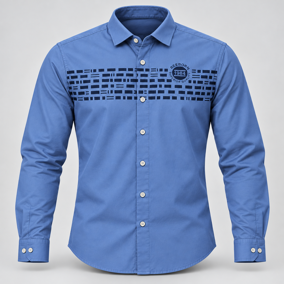 Geometric Chest Print Full Sleeve Shirt - Slate Blue - 3D product front, without supplier labels or tags
