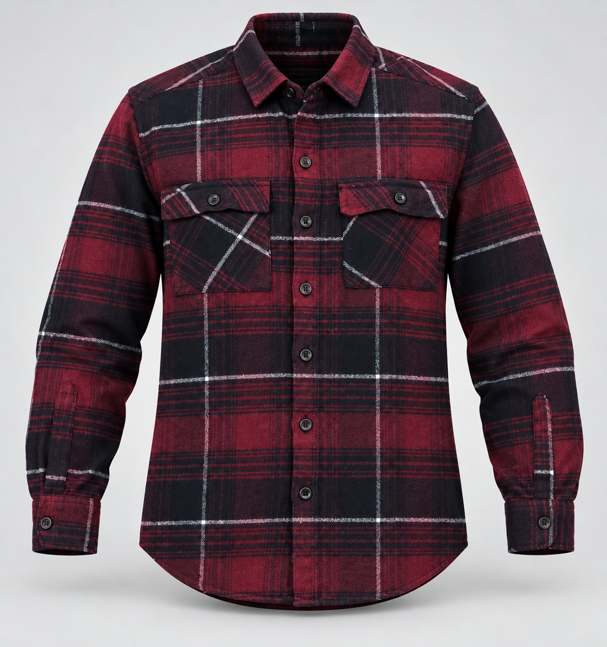 Check Double Flap Pocket Full Sleeve Shirt - Maroon Navy - 3D product front, without supplier labels or tags
