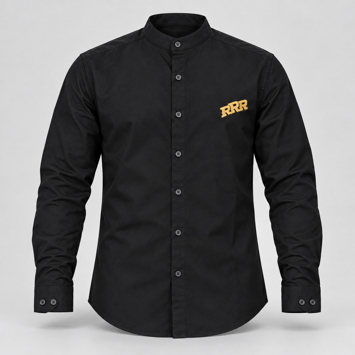 Mandarin Collar Full Sleeve Shirt - Black - 3D product front, without supplier labels or tags