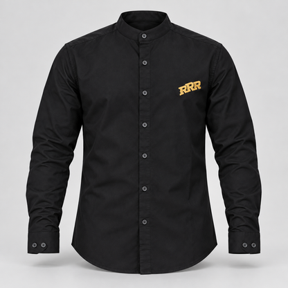 Mandarin Collar Full Sleeve Shirt - Black - 3D product front, without supplier labels or tags