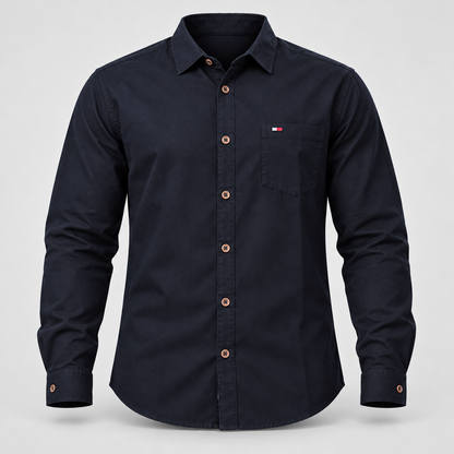 Plain Full Sleeve Pocket Shirt - Dark Navy - 3D product front, without supplier labels or tags