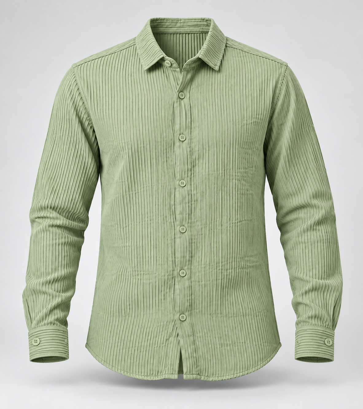 Fine Stripe Full Sleeve Shirt - Light Green - 3D product front, without supplier labels or tags