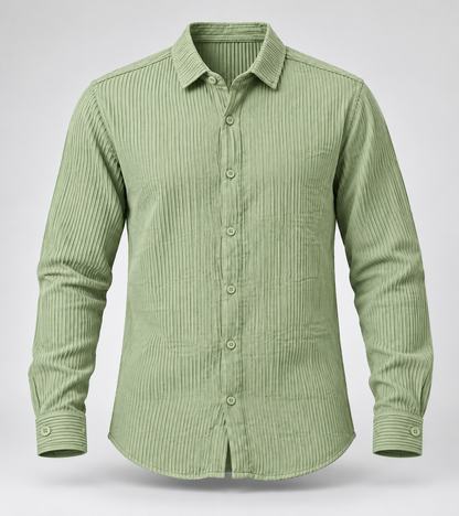 Fine Stripe Full Sleeve Shirt - Light Green - 3D product front, without supplier labels or tags