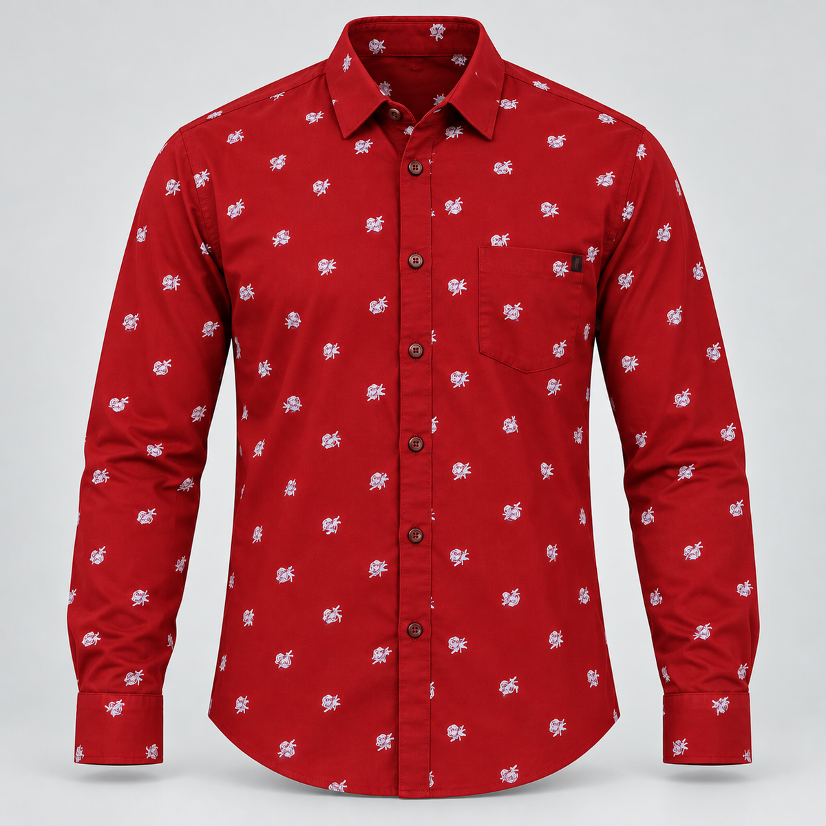 Small Motif Print Full Sleeve Pocket Shirt - Red - 3D product front, without supplier labels or tags